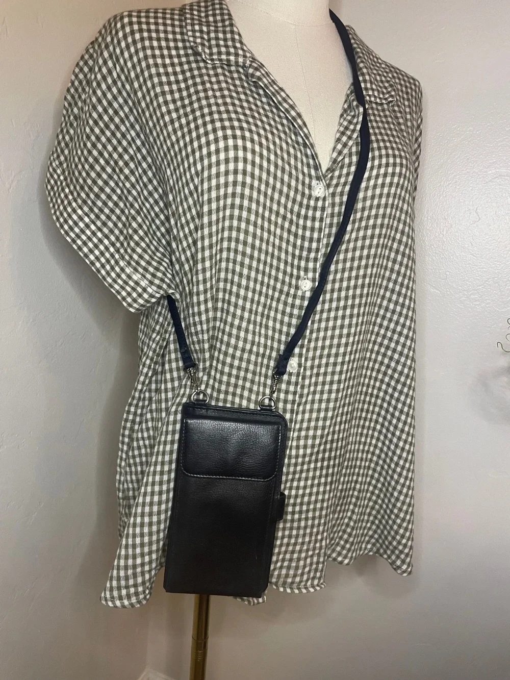 Black Leather RFiD Blocking Crossbody Long Wallet - Unisex Travel Organizer